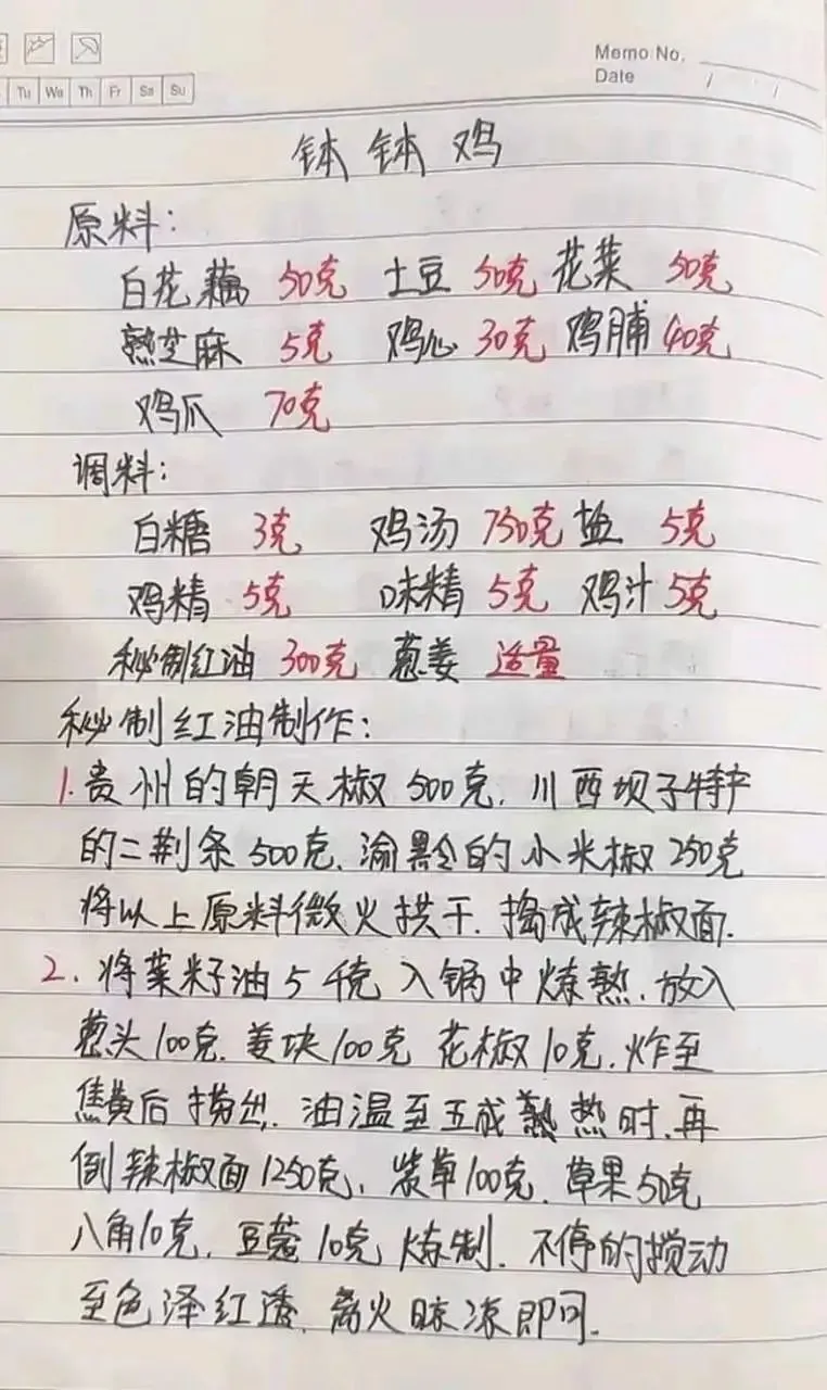 餐饮前辈80岁饭店老厨师公布几十年的手写配方