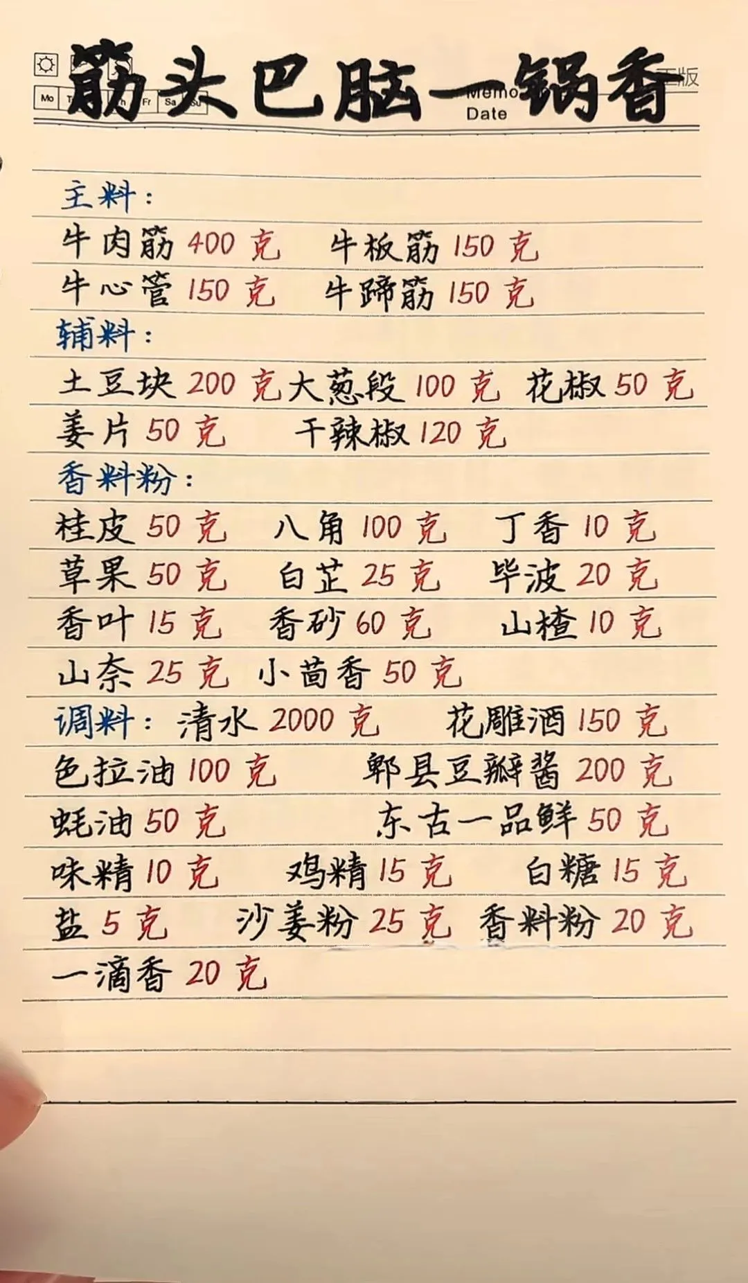 老师傅的10种手写餐饮配方,字迹工整一看就懂,先收藏